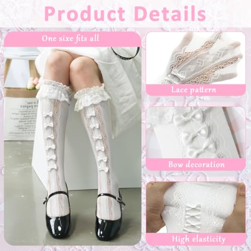PALAY® Lace Topped Calf-Length Socks for Girls Lolita Fashion Kawaii Bow Summer Breathable Trim Stockings for Jane Shoes Dress Uniform 3 PCS PALAY® Lace Topped Calf-Length Socks for Girls Lolita Fashion Kawaii Bow Summer Breathable Trim Stockings for Jane Shoes Dress Uniform 3 PCS